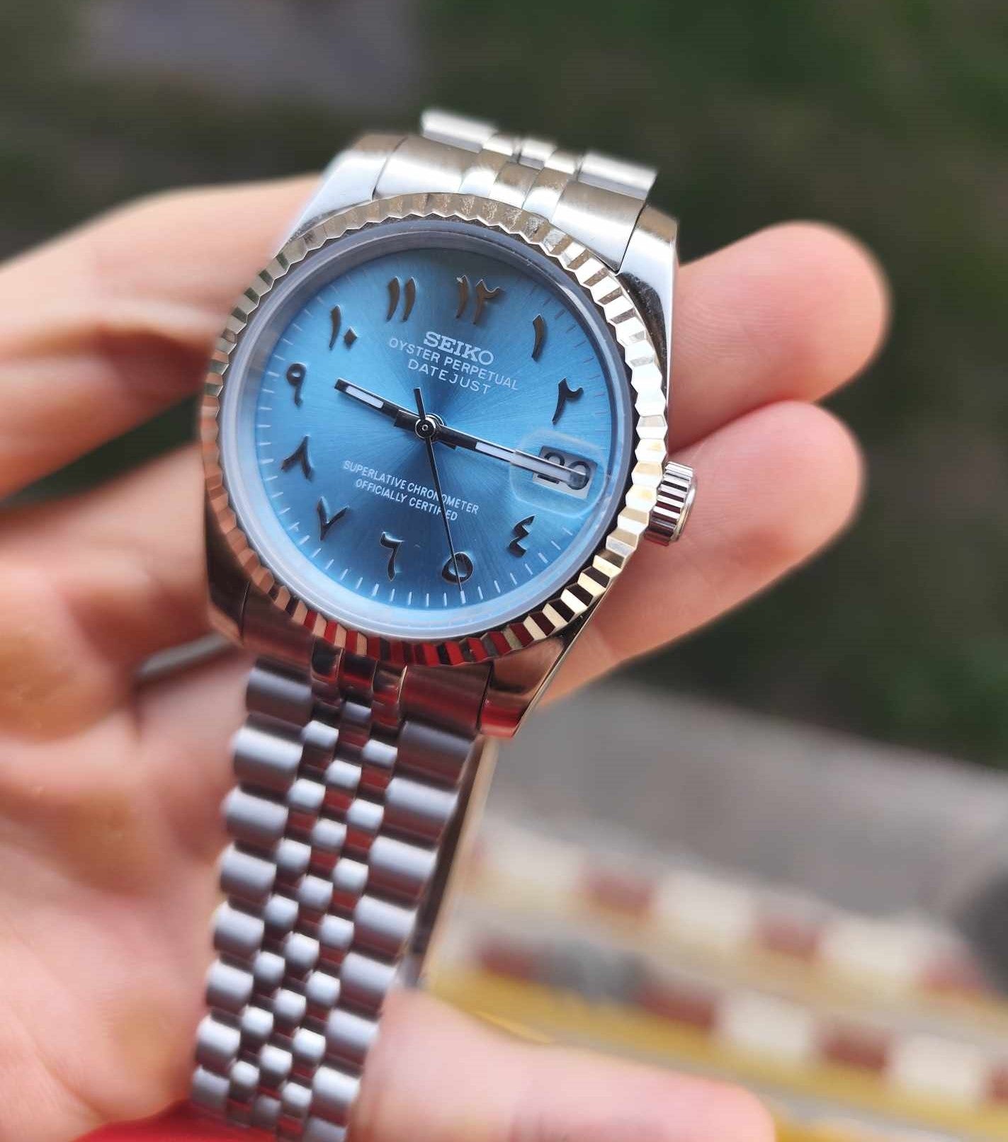 Seiko Datejust Silver Blue Mod