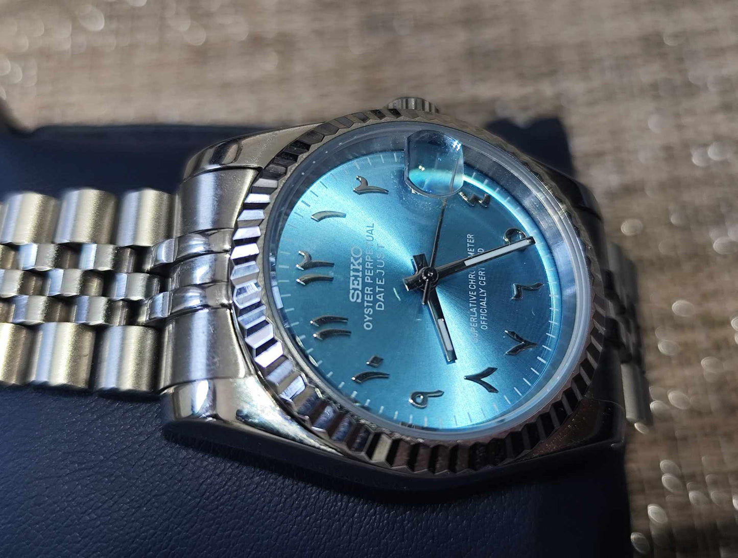 Seiko Datejust Silver Blue Mod