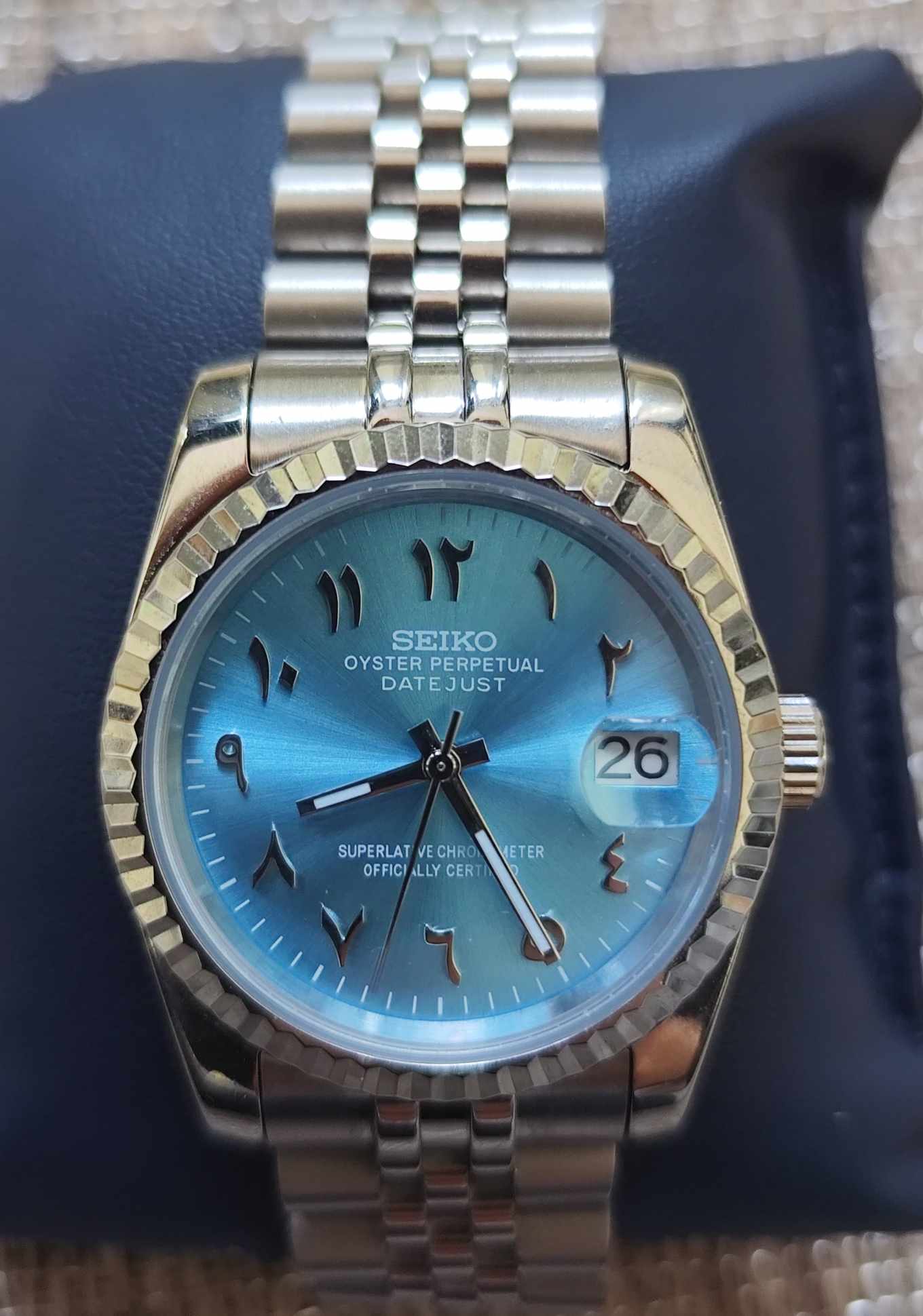 Seiko Datejust Silver Blue Mod