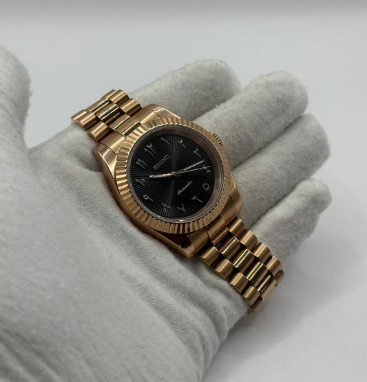 Seiko DateJust Black Arabic Dial Gold Mod